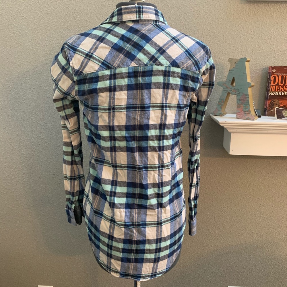 Vans plaid blue white button up long sleeve shirt - Picture 3 of 7